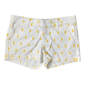 Harper Women’s Yellow Pineapple Print White Chino Denim Shorts Size Small